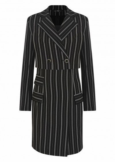 Váy rayon cổ vest đen kẻ V525-S