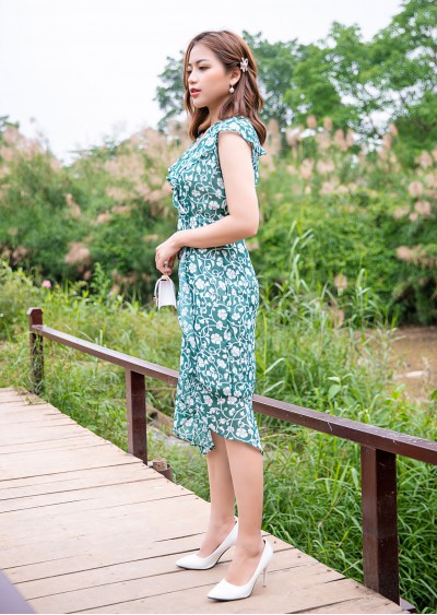 Váy nẹp chéo xanh HT V723-S