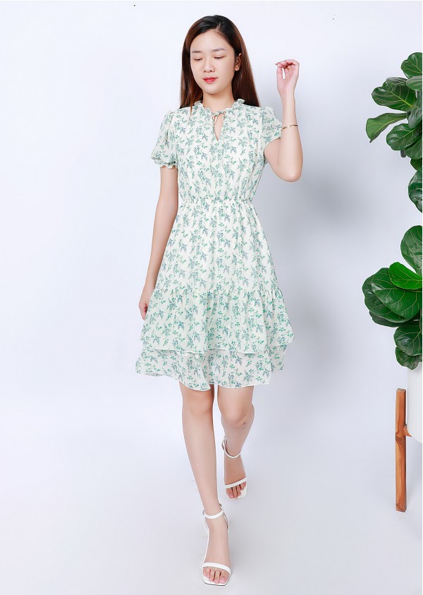 Đầm xòe bo chun eo vai phối nơ KK11211  Thời trang công sở KK Fashion